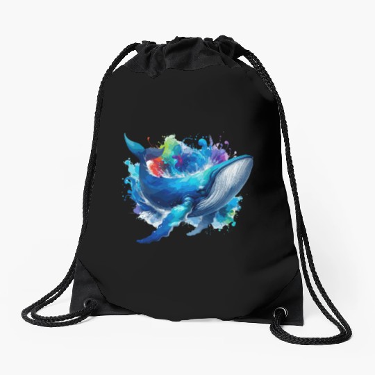 Blue Whale Colourful background Drawstring Bags