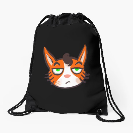 Orange Grumpy Cat Green Eyes Drawstring Bags