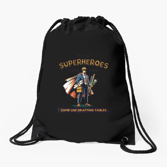 Architect Superhero Drafting Design Drawstring Bags