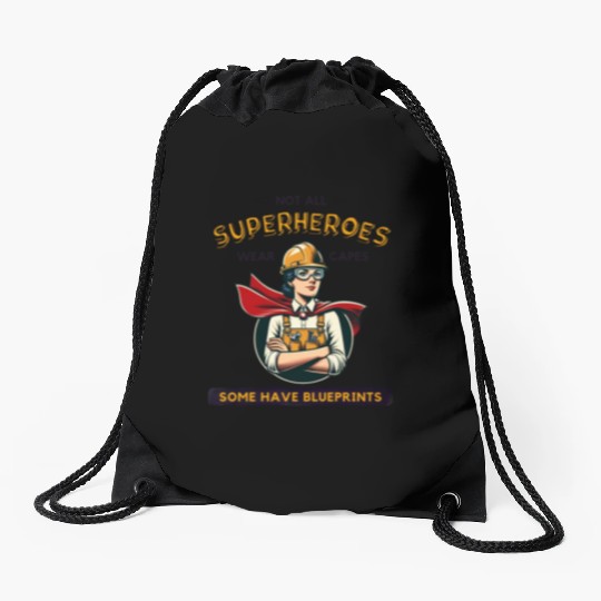 Female Engineer Superhero Drawstring Bags
