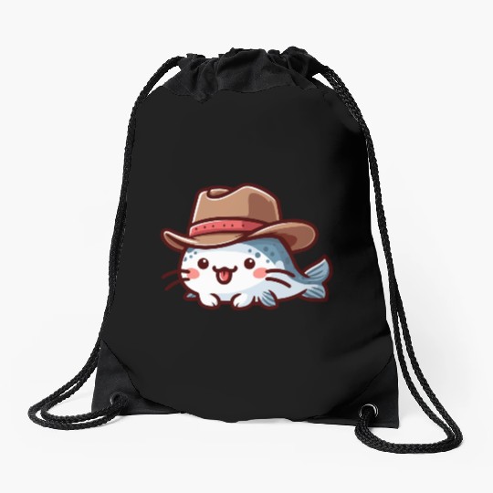 Catfish with Hat Drawstring Bags