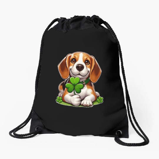 St. Patrick's Day Beagle Drawstring Bags