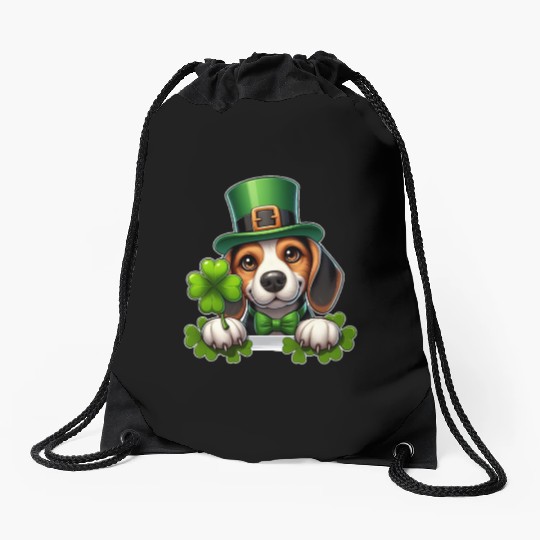 St. Patrick's Day Beagle Drawstring Bags
