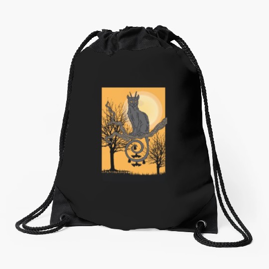Cat Full Moon Cat Parent Gift Drawstring Bags