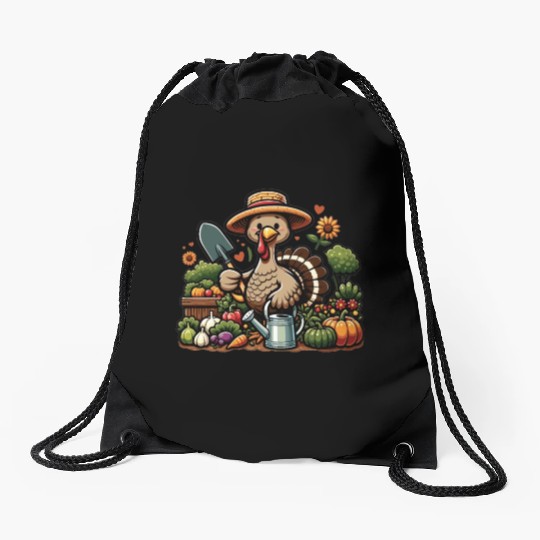 Thanksgiving Garden Turkey Gardener Vegetable Drawstring Bags
