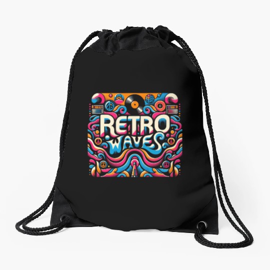 Retro Waves Aesthetic Drawstring Bags