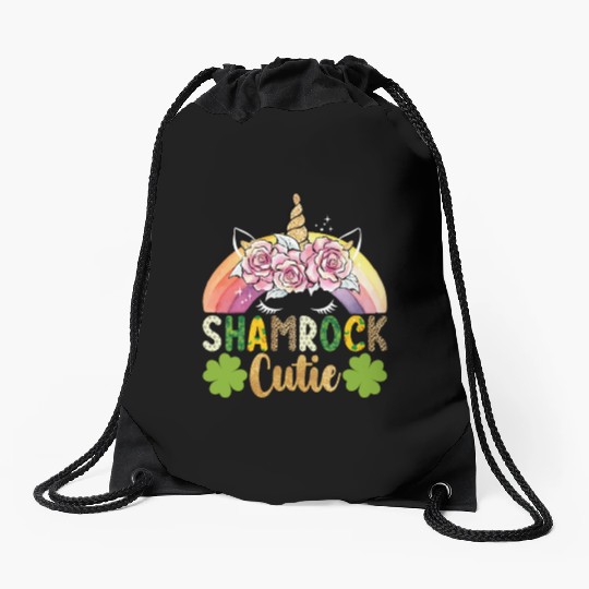 Shamrock Cutie Unicorn Rainbow St Patricks Day Drawstring Bags