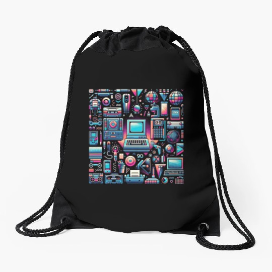 90s Tech & Pop Culture Drawstring Bags