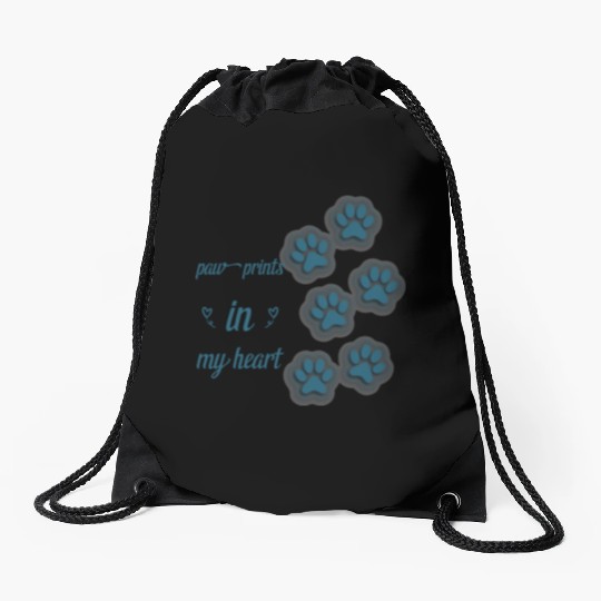 paw prints in my heart Drawstring Bags