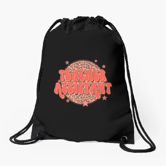 Retro Groovy Leopard Teacher Assistant Drawstring Bags