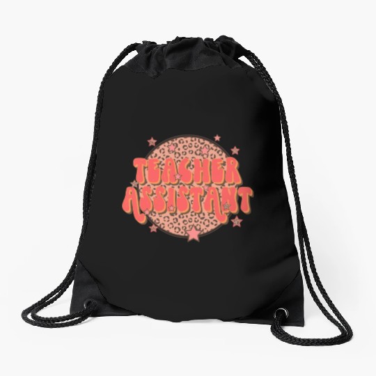 Retro Groovy Leopard Teacher Assistant Drawstring Bags