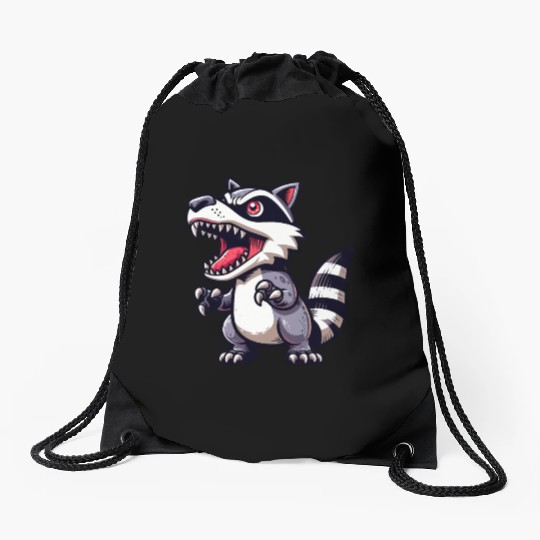 Raccoon T-Rex Dino Mutation Drawstring Bags