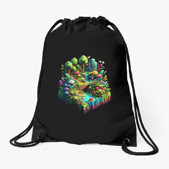 Voxel Enchanted Forest Drawstring Bags