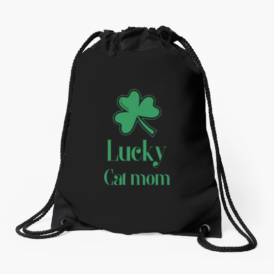 Lucky Cat Mom St Patrick's Day Drawstring Bags