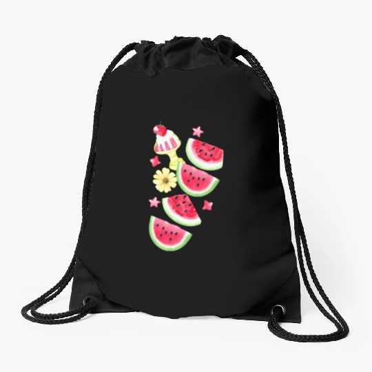 Watermelon Sweet Summer Treat Design Drawstring Bags