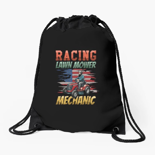 Racing Lawn Mower Mechanic Backyard Drawstring Bags