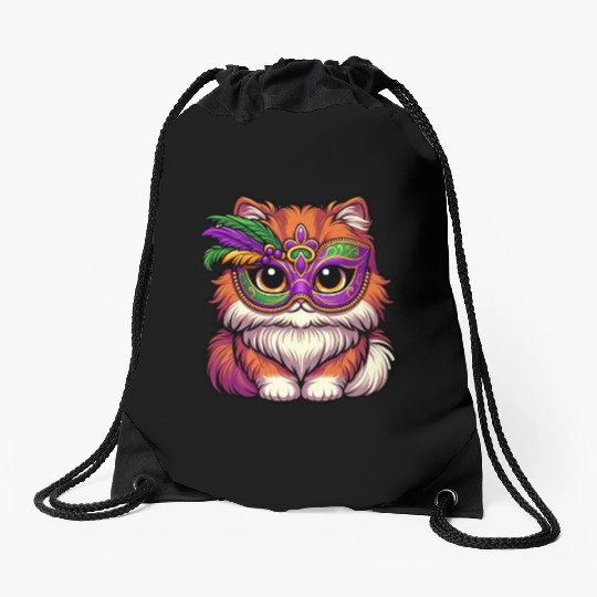 Mardi Gras Persian Cat, Dressed-up Cat Drawstring Bags
