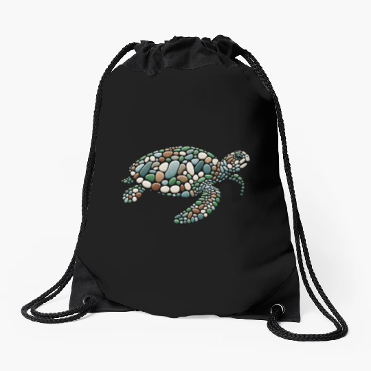 Serenity Swim - Stone Mosaic Sea Turtle Drawstring Bags