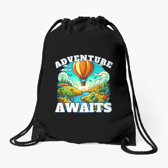 Adventure Awaits Hot Air Balloon Drawstring Bags