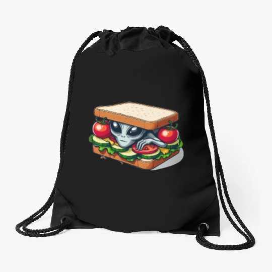 Alien Hiding in a Sandwich Drawstring Bags
