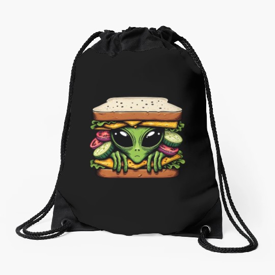 Alien Hiding in a Sandwich Drawstring Bags