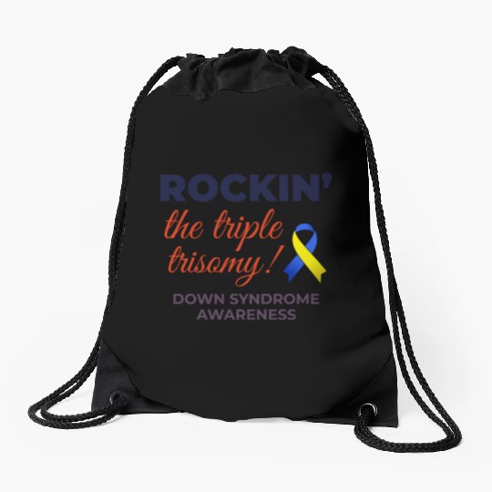 Down Syndrome Awareness Triple Trisomy Rock Drawstring Bags
