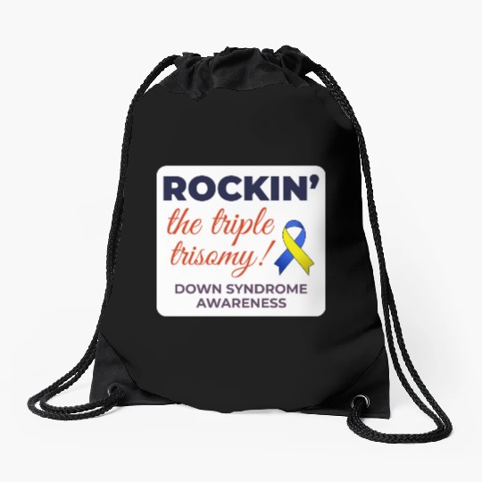 Down Syndrome Awareness Triple Trisomy Rock Drawstring Bags