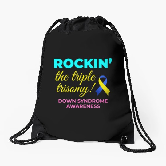 Down Syndrome Awareness Triple Trisomy Rock Drawstring Bags