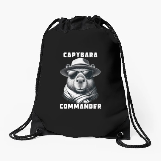 Capybara With Sunglasses Capybara Commander Drawstring Bags