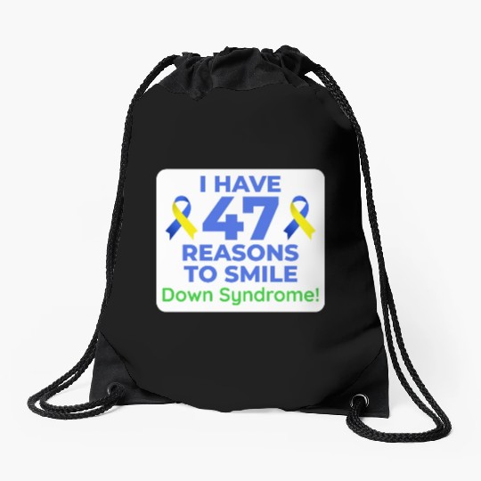 Down Syndrome Awareness 47 Reasons to Smile Drawstring Bags