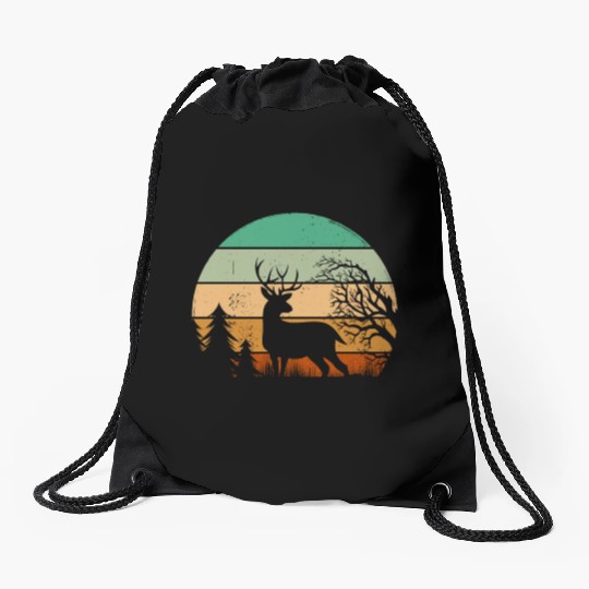Serene Deer Twilight Forest Silhouette Drawstring Bags