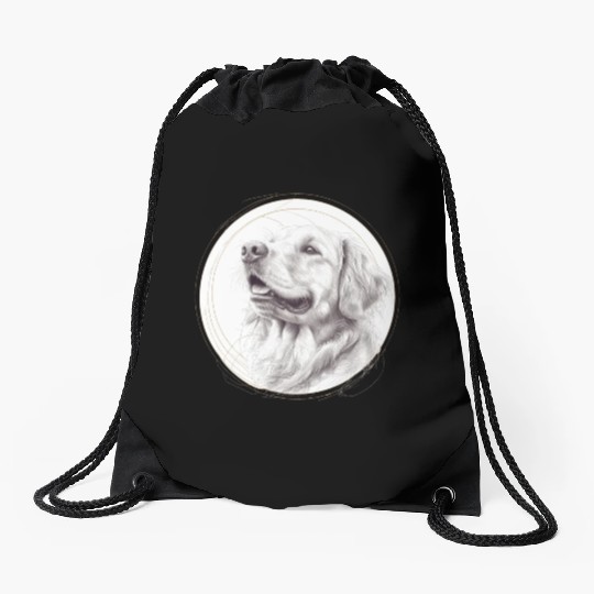 Golden retriever portrait pencil sketch Drawstring Bags