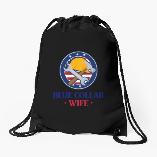 Blue Collar Wife Drawstring Bags