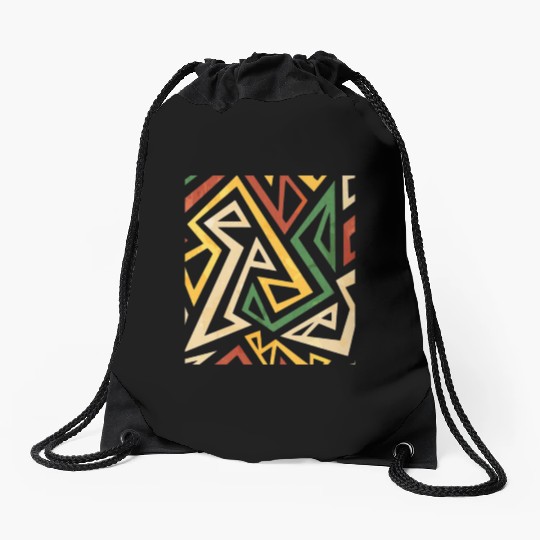 African Pattern, Ethnic, Black, Tribal Drawstring Bags