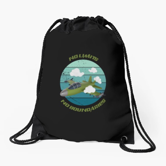 No Limits No Boundaries Jet Design Drawstring Bags