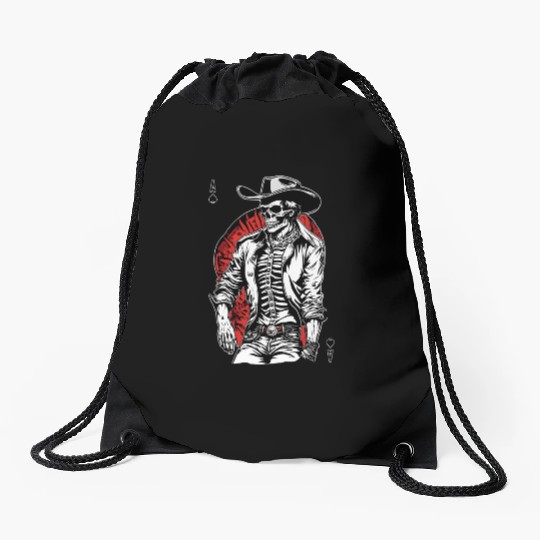 Weird Wild West: Aces High Skeleton Cowboy Drawstring Bags
