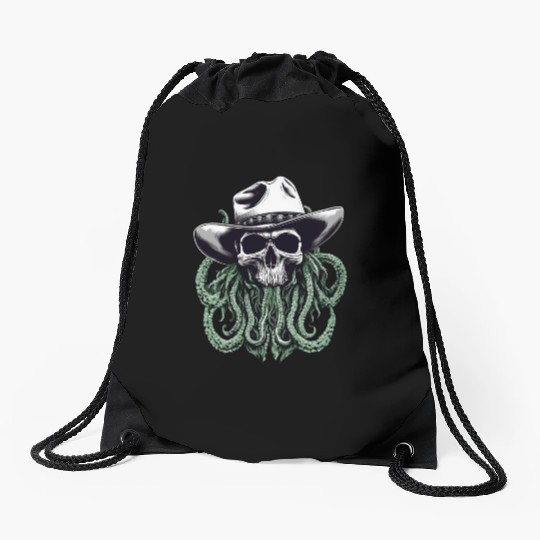 Skull and Tentacles - Weird Wild West Fusion Drawstring Bags