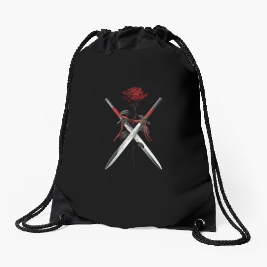 Swords Rose Edgy Aesthetic Soft Grunge Backprint Drawstring Bags