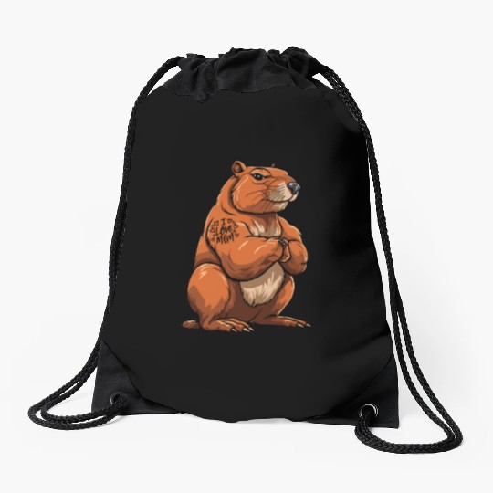 Capybara Biceps Tattoo I Love Mom Drawstring Bags