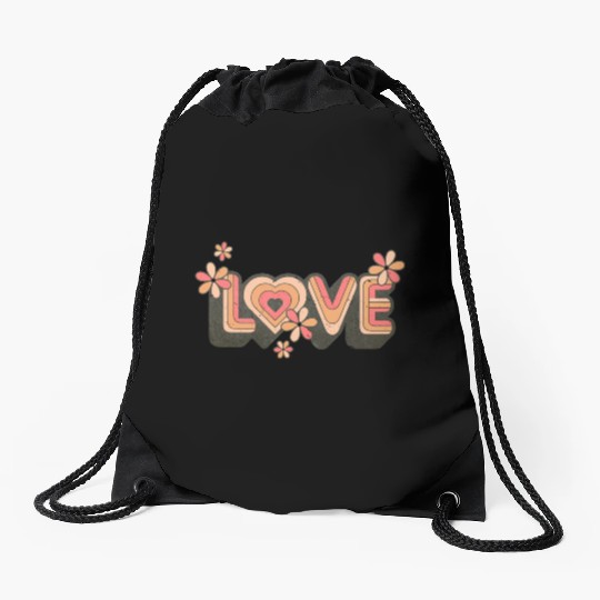 1960s Retro Hippie Floral Love Design Drawstring Bags