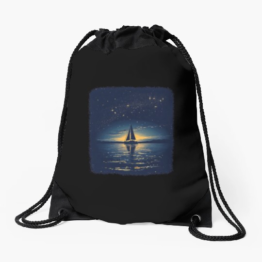 Starry Night Sailing Catamaran Drawstring Bags