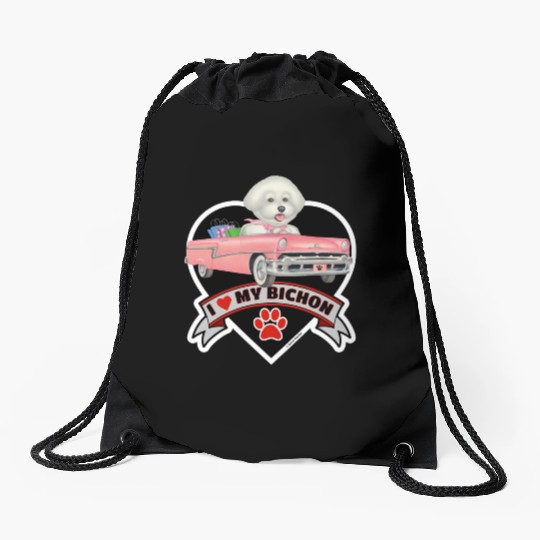 A cute I love my Bichon Frise Dog Drawstring Bags