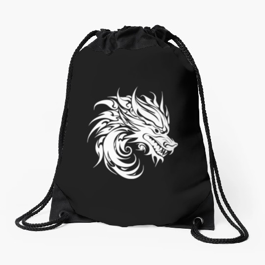 Roaring Chinese Dragon In Tattoo Style Drawstring Bags