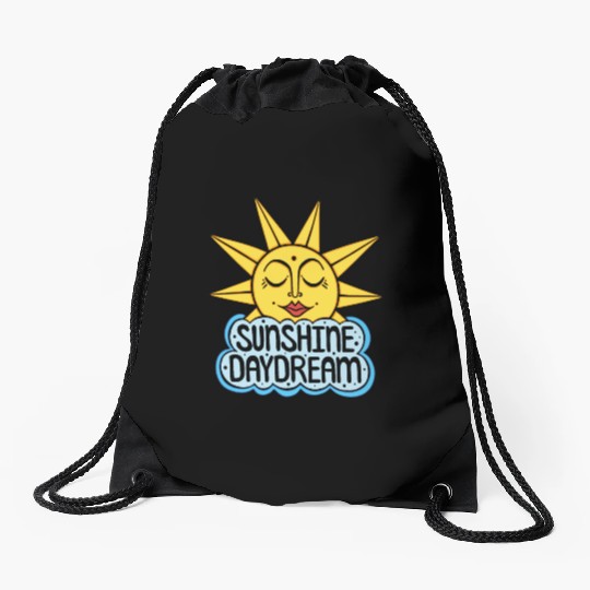 Sunshine Daydream Happy Sun and Cloud Drawstring Bags