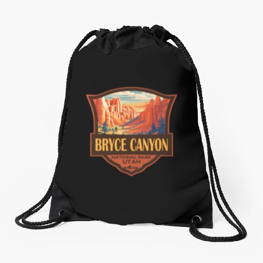Bryce Canyon National Park Travel Retro Badge Drawstring Bags