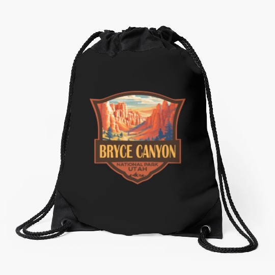 Bryce Canyon National Park Travel Retro Badge Drawstring Bags