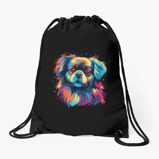 Watercolor Colorful Tibetan Spaniel Drawstring Bags