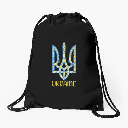 Ukraine trident in Ukrainian flag colors Drawstring Bags