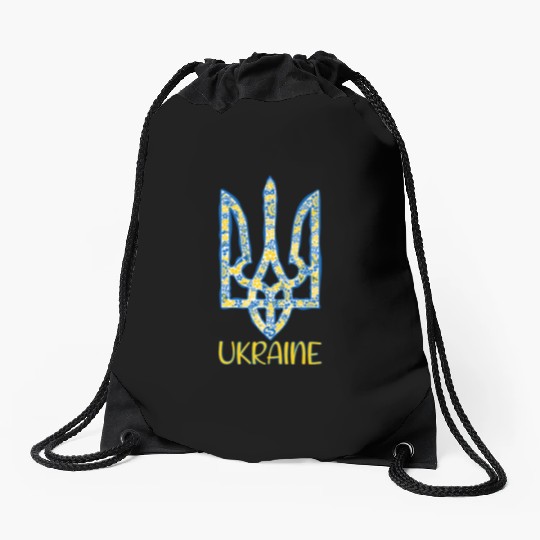 Ukraine trident in Ukrainian flag colors Drawstring Bags