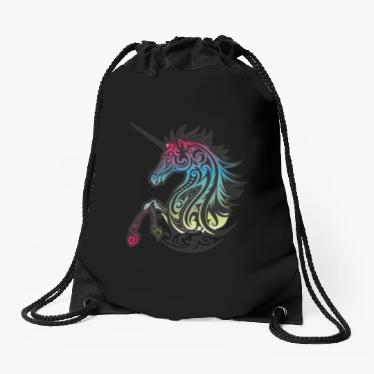 Mystical Rainbow Unicorn Art Drawstring Bags